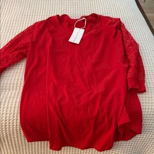 Amazon Women's Red Top with Lace Sleeves
